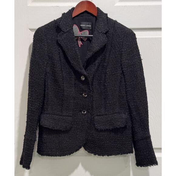 Rena Lange Black Wool-Blend Boucle Tweed 3 Front Button Blazer US Sz 12 - Picture 1 of 12